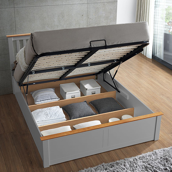 Malmo Wooden Ottoman Storage Double Bed In Pearl Grey