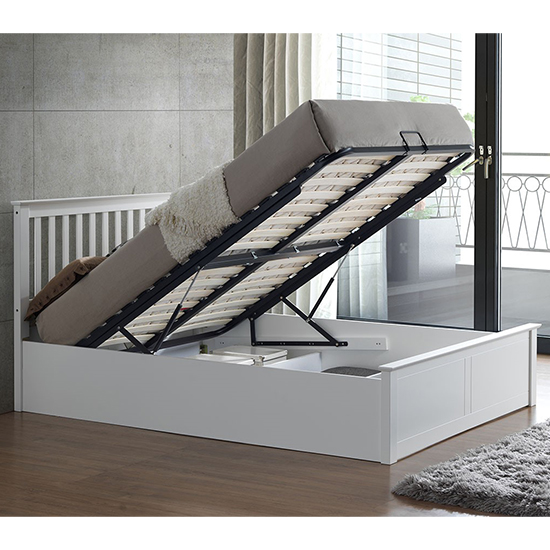 Malmo Wooden Ottoman Storage Double Bed In White