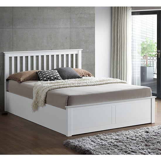 Malmo Wooden Ottoman Storage Double Bed In White
