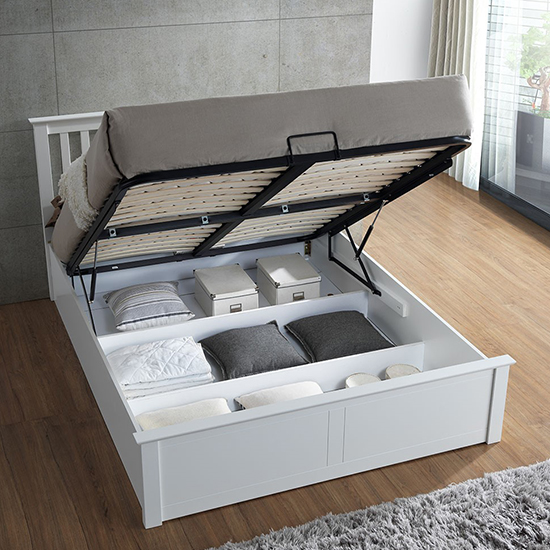 Malmo Wooden Ottoman Storage Double Bed In White