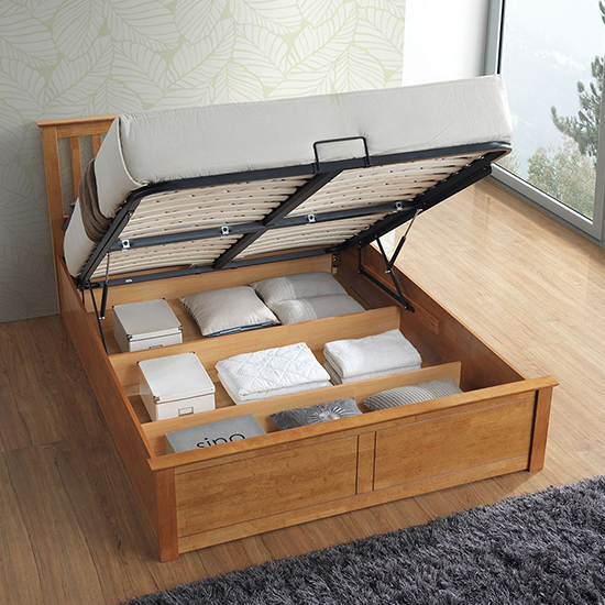 Malmo Wooden Ottoman Storage King Size Bed In Oak