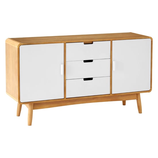 Photo of Maloga wooden sideboard with 2 doors 3 drawers in white and oak