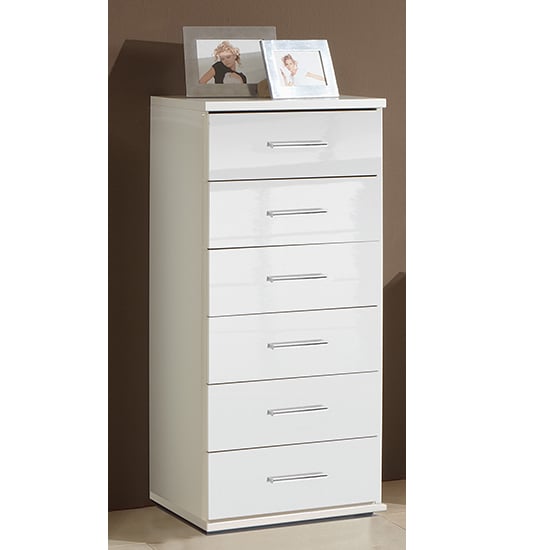 Malta Chest Of Drawers In High Gloss White With 6 Drawers