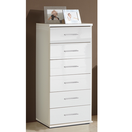 Malta Chest Of Drawers In High Gloss White With 6 Drawers Furniture