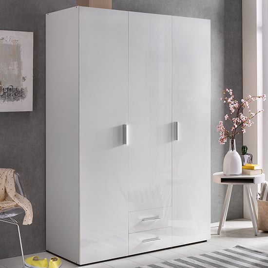 Read more about Malta wardrobe in high gloss white with 2 doors 2 drawers