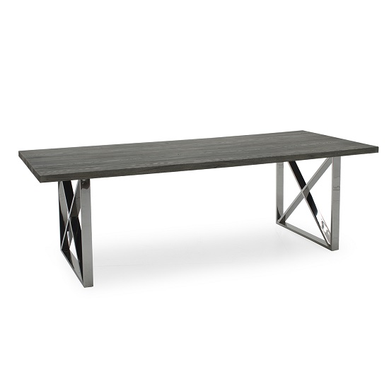 Malta Wooden Dining Table Large In Grey And Stainless Steel Legs