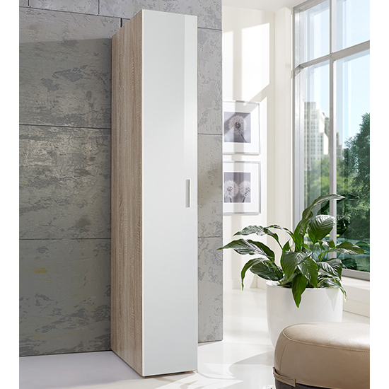 Malta Wooden Wardrobe In High Gloss White And Oak