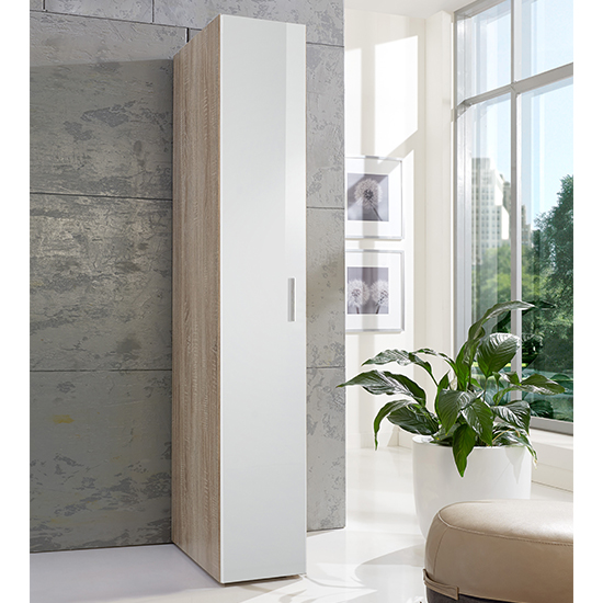 Read more about Malta wooden wardrobe in high gloss white and oak