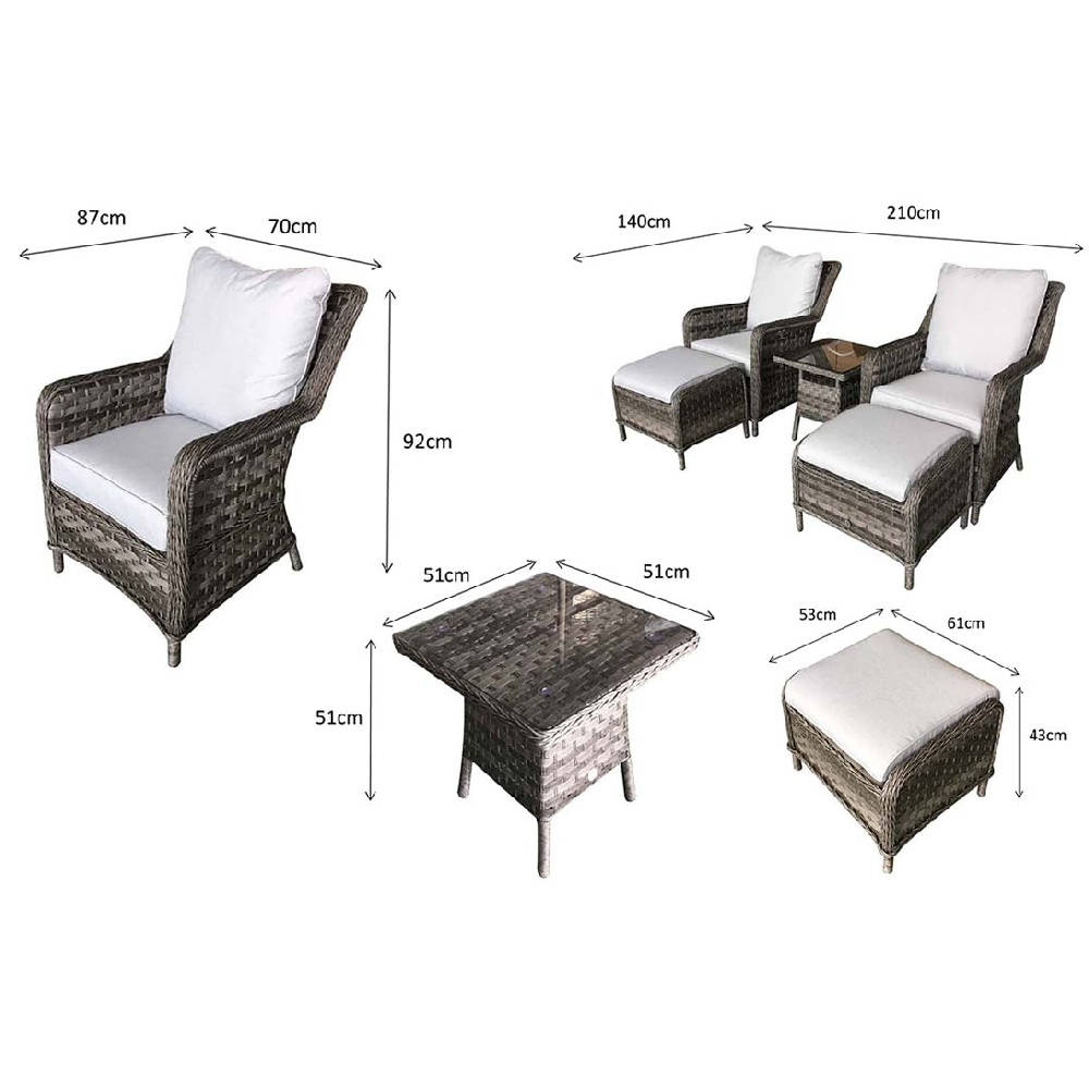Malti Rattan Garden Lounge Set With Side Table In Grey