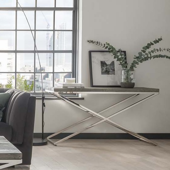 Malta Wooden Console Table In Grey With Stainless Steel Legs Furniture in Fashion