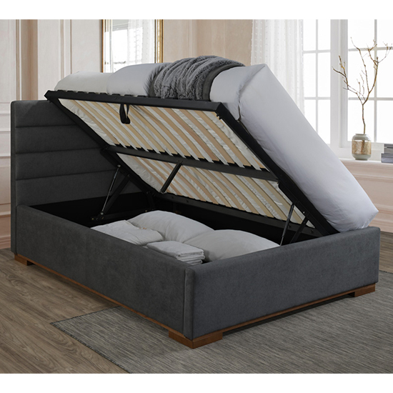 Malva Ottoman Fabric Double Bed In Dark Grey