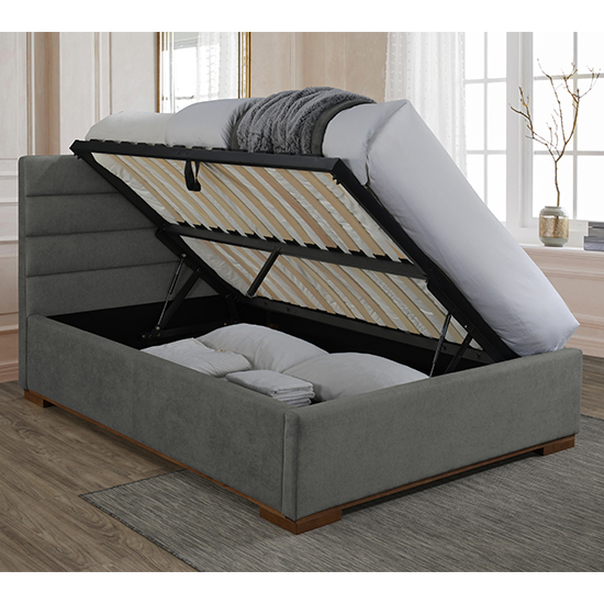 Malva Ottoman Fabric King Size Bed In Light Grey