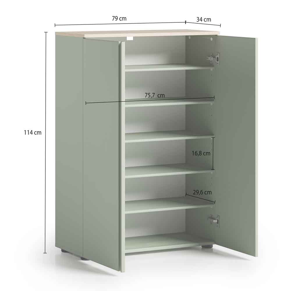 Malvern Wooden Shoe Storage Cabinet with 2 Doors in Sage Green