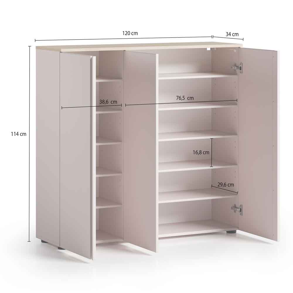 Malvern Wooden Shoe Storage Cabinet with 3 Doors in Cashmere