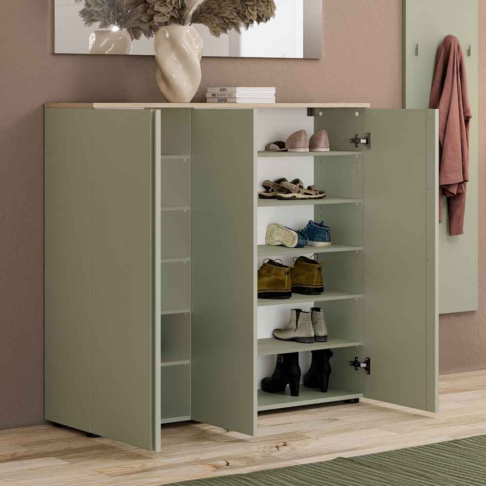 Malvern Wooden Shoe Storage Cabinet with 3 Doors in Sage Green