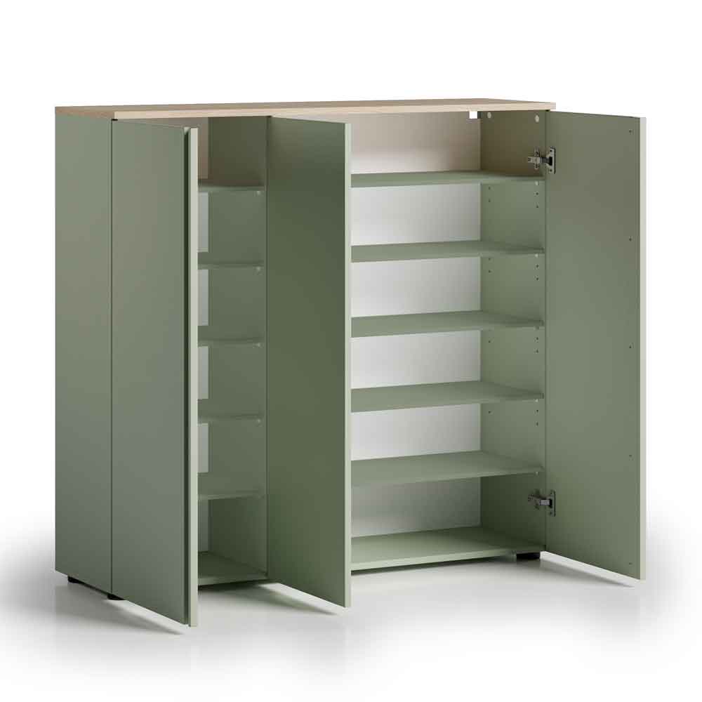 Malvern Wooden Shoe Storage Cabinet with 3 Doors in Sage Green