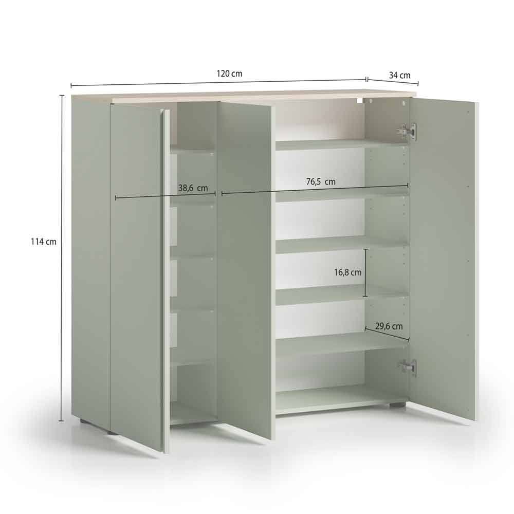 Malvern Wooden Shoe Storage Cabinet with 3 Doors in Sage Green