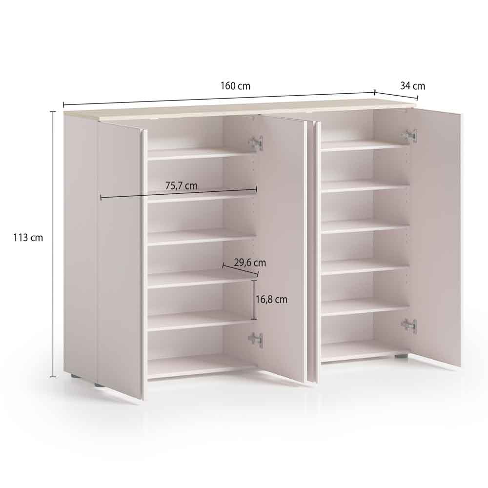 Malvern Wooden Shoe Storage Cabinet with 4 Doors in Cashmere
