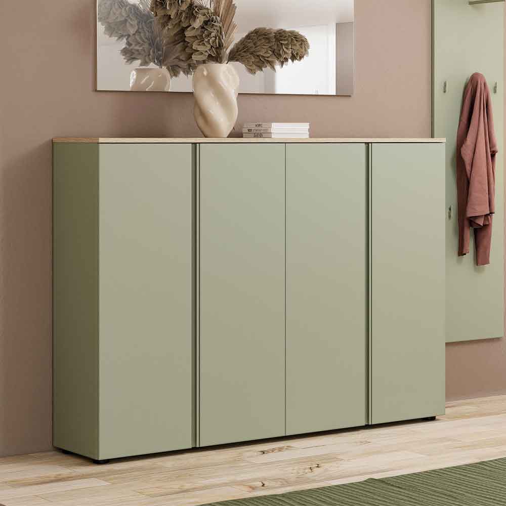 Malvern Wooden Shoe Storage Cabinet with 4 Doors in Sage Green