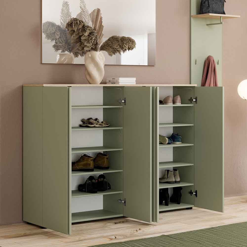 Malvern Wooden Shoe Storage Cabinet with 4 Doors in Sage Green
