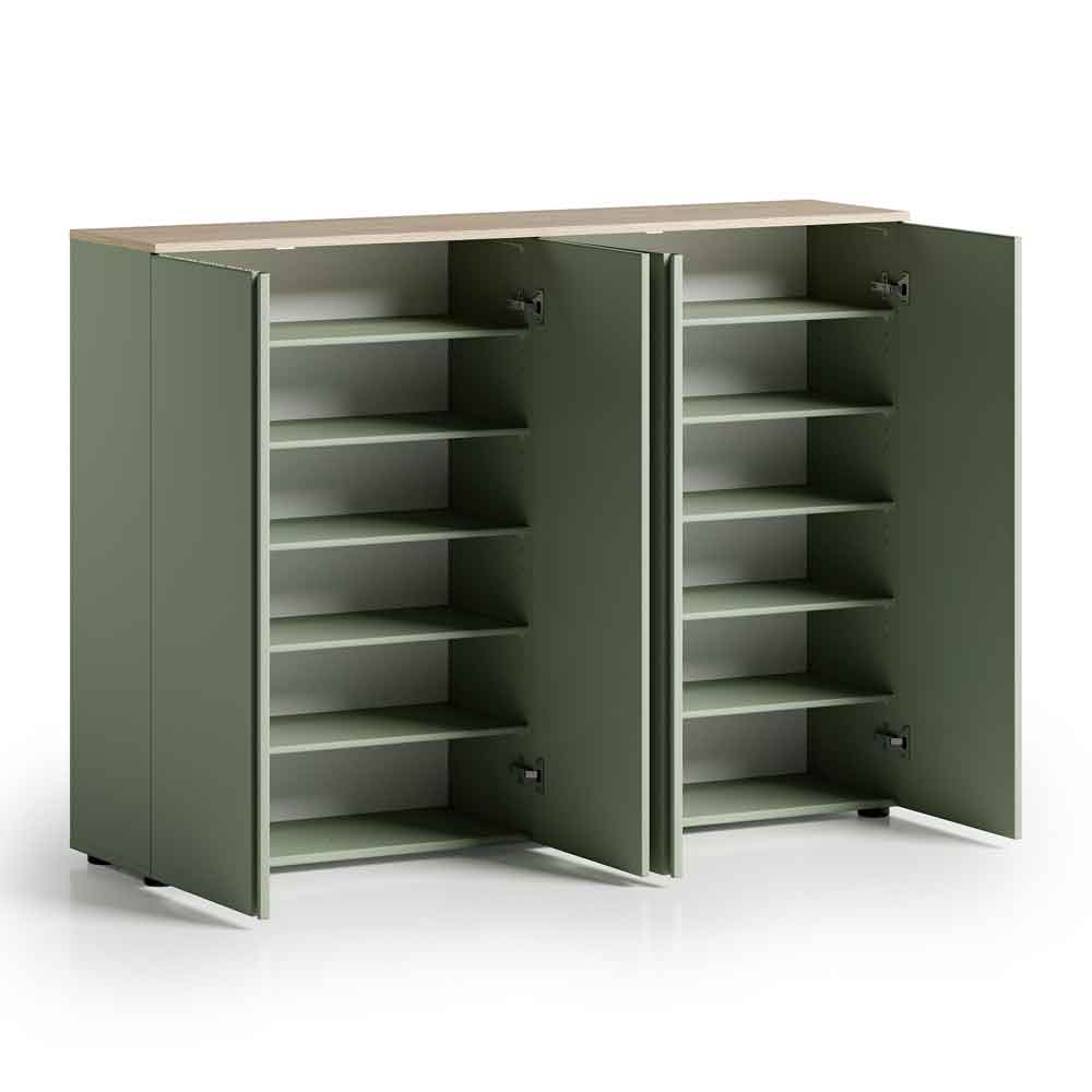 Malvern Wooden Shoe Storage Cabinet with 4 Doors in Sage Green