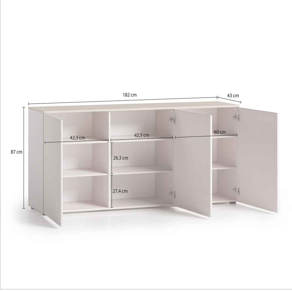 Malvern Wooden Sideboard with 3 Doors in Cashmere