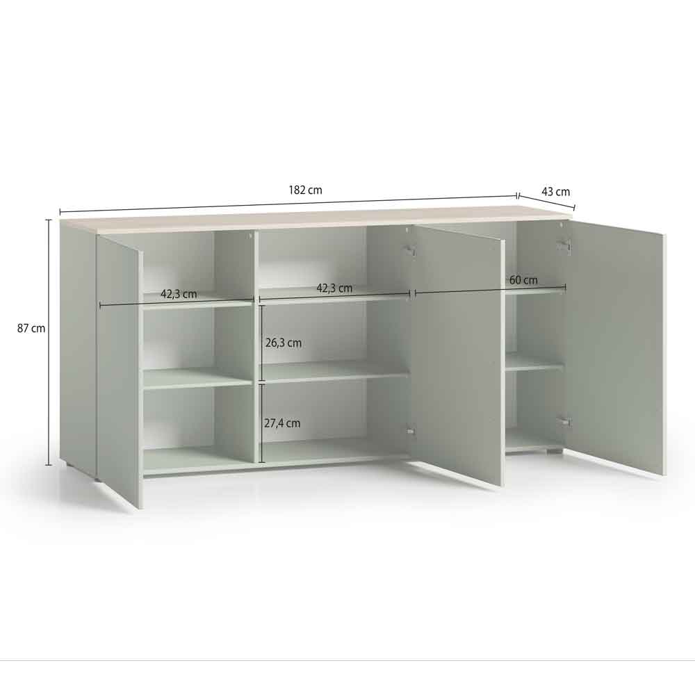 Malvern Wooden Sideboard with 3 Doors in Sage Green