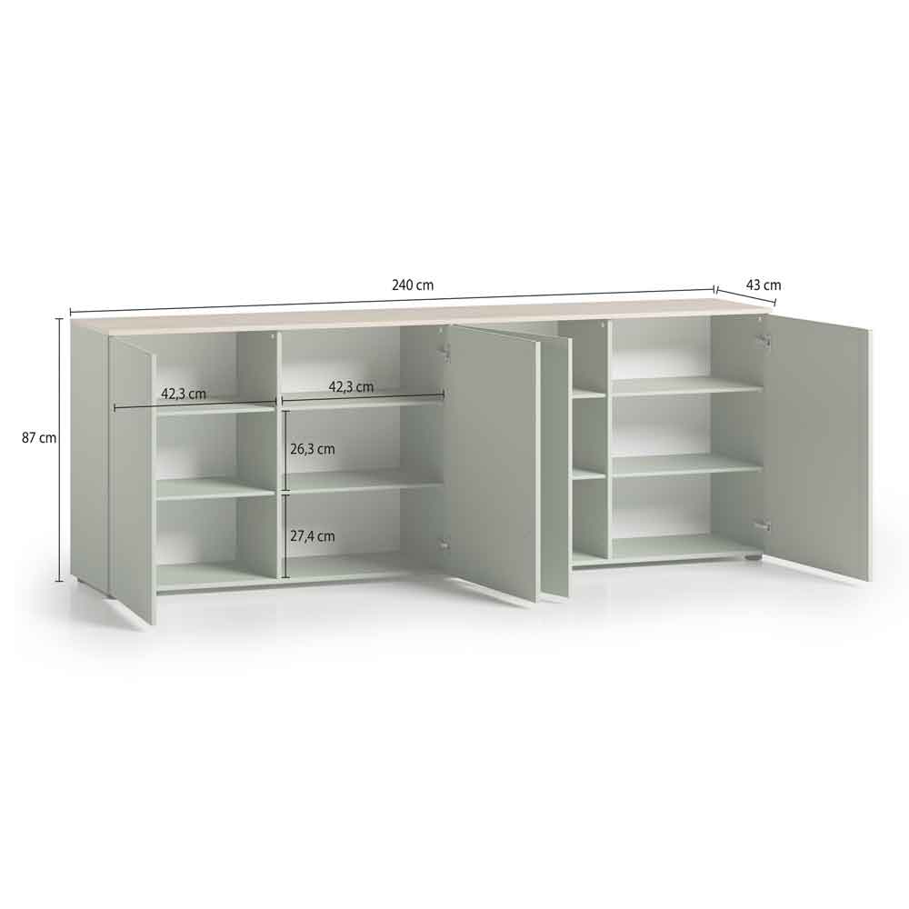 Malvern Wooden Sideboard with 4 Doors in Sage Green