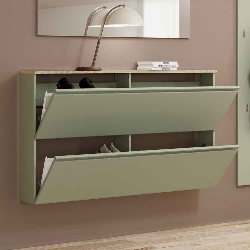 Malvern Wooden Wall Mounted Shoe Storage Cabinet in Sage Green