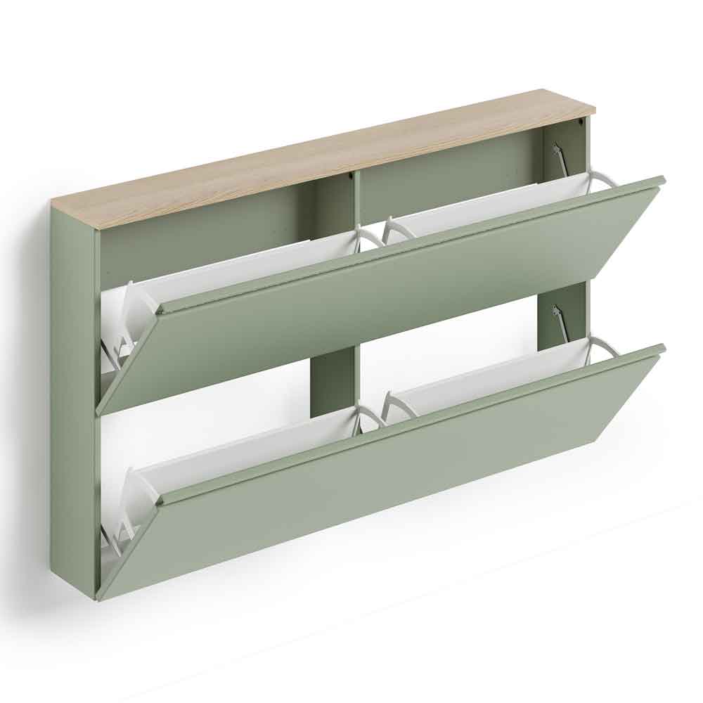 Malvern Wooden Wall Mounted Shoe Storage Cabinet in Sage Green