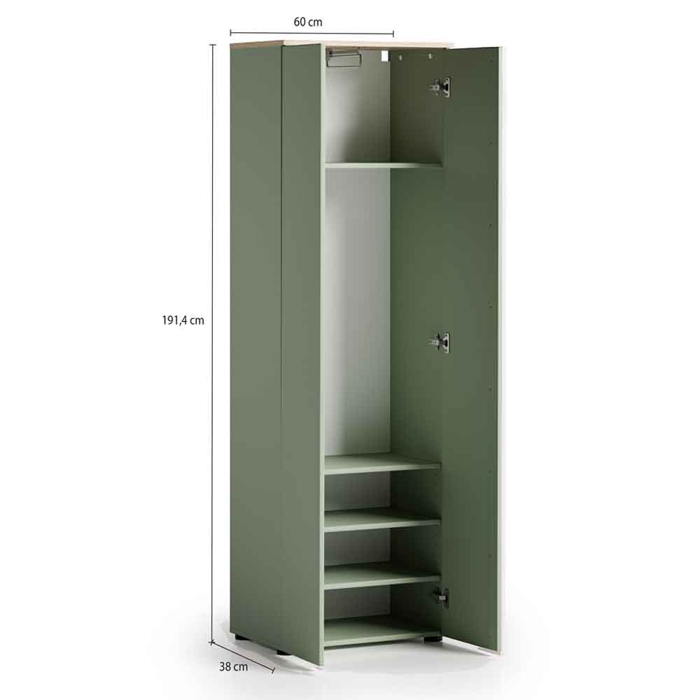 Malvern Wooden Wardrobe with 2 Doors in Sage Green