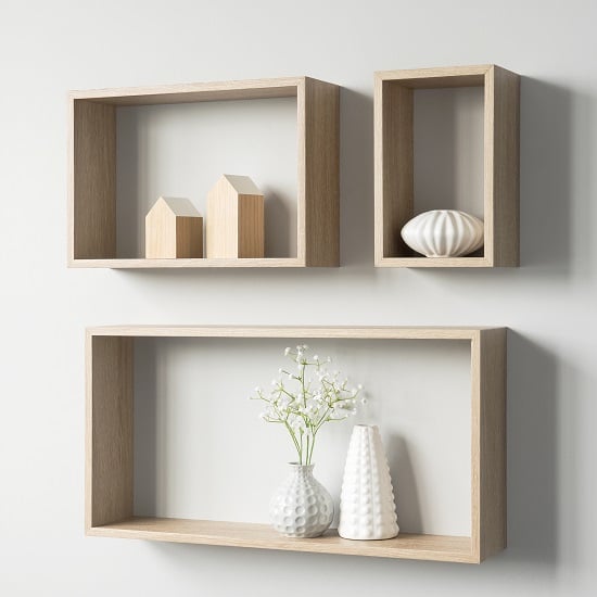 Malvern Contemporary Set Of 3 Shelving Unit In Sonoma Oak