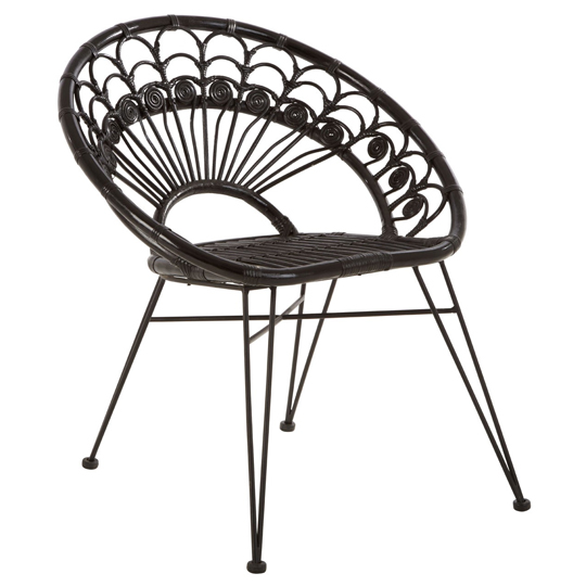 Hunor Black Kubu Rattan Chair With Black Iron Legs   