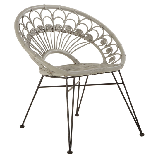 Hunor Grey Kubu Rattan Chair With Black Iron Legs   