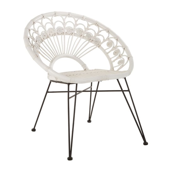 Hunor White Kubu Rattan Chair With Black Iron Legs   