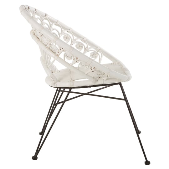 Hunor White Kubu Rattan Chair With Black Iron Legs   