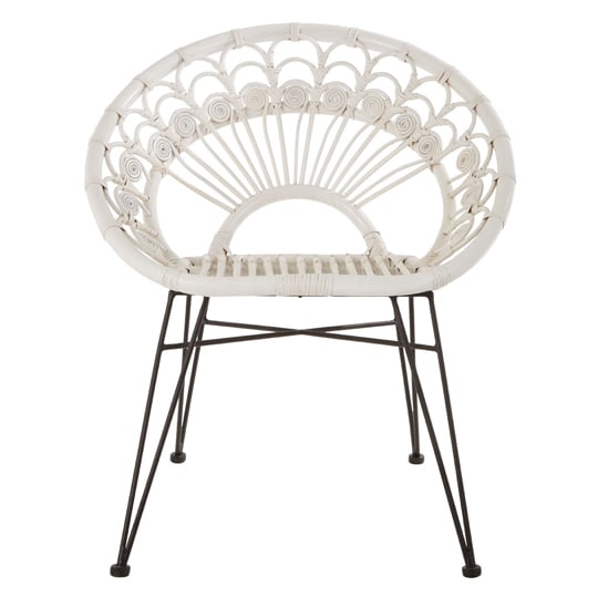 Product photograph of Hunor White Kubu Rattan Chair With Black Iron Legs from Furniture in Fashion