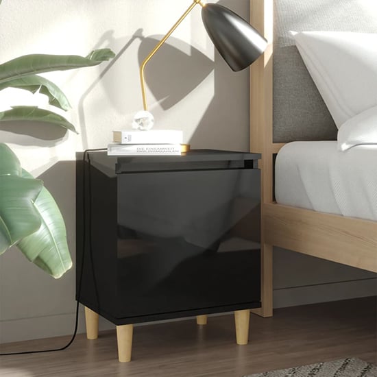 Product photograph of Manal High Gloss Bedside Cabinet With 1 Door In Black from Furniture in Fashion