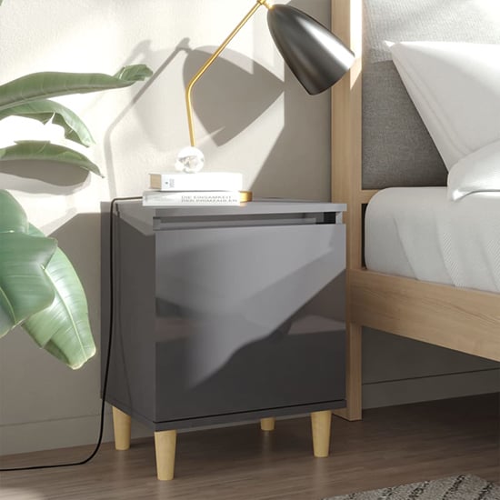 Product photograph of Manal High Gloss Bedside Cabinet With 1 Door In Grey from Furniture in Fashion