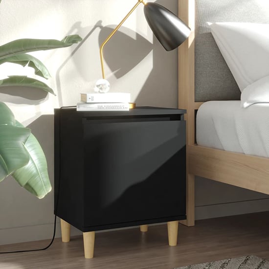 Manal Wooden Bedside Cabinet With 1 Door In Black