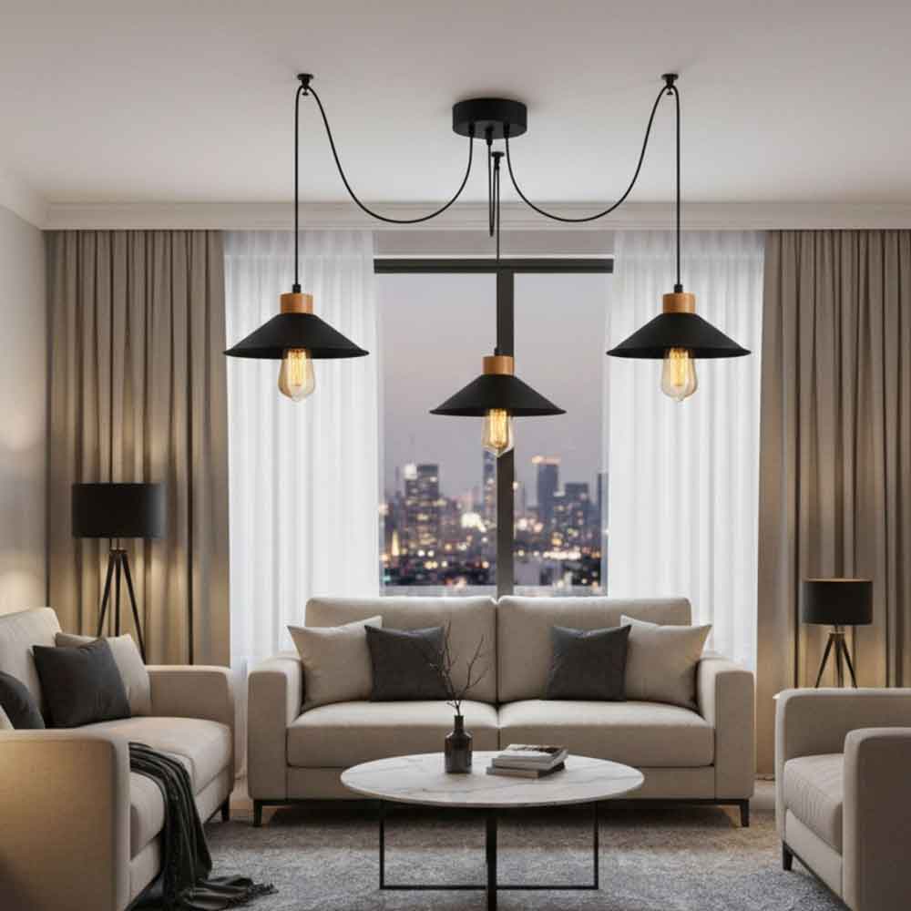 Manavgat 3 Light Metal Ceiling Pendant Light in Black