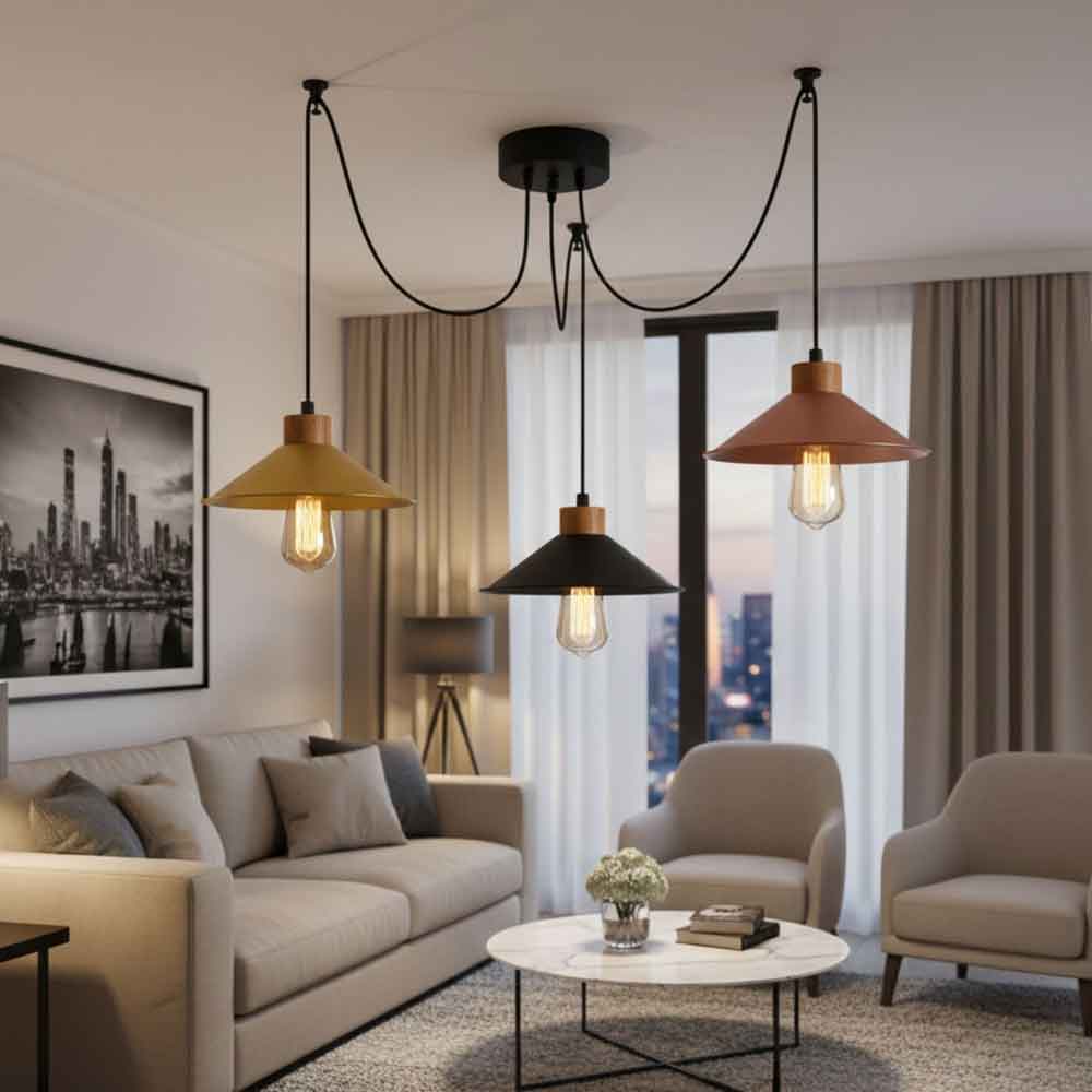 Manavgat 3 Light Metal Ceiling Pendant Light in Gold and Black