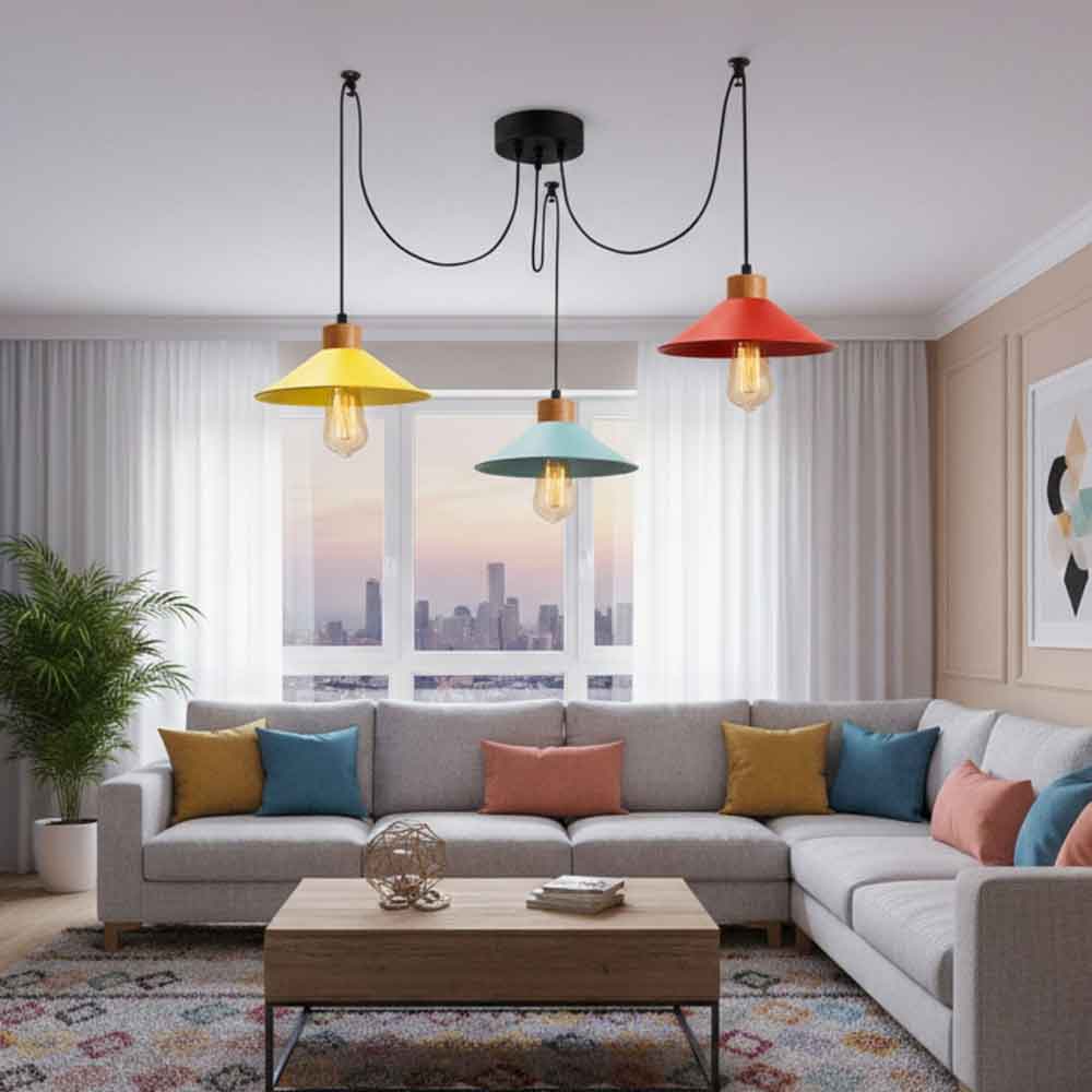 Manavgat 3 Light Metal Ceiling Pendant Light in Multicolour