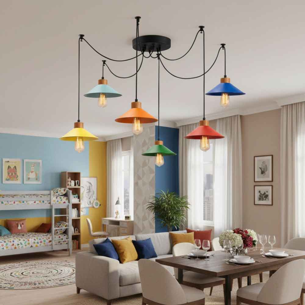 Manavgat 6 Light Metal Ceiling Pendant Light in Multicolour