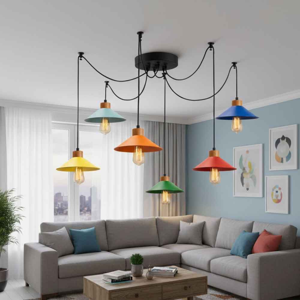 Manavgat 6 Light Metal Ceiling Pendant Light in Multicolour