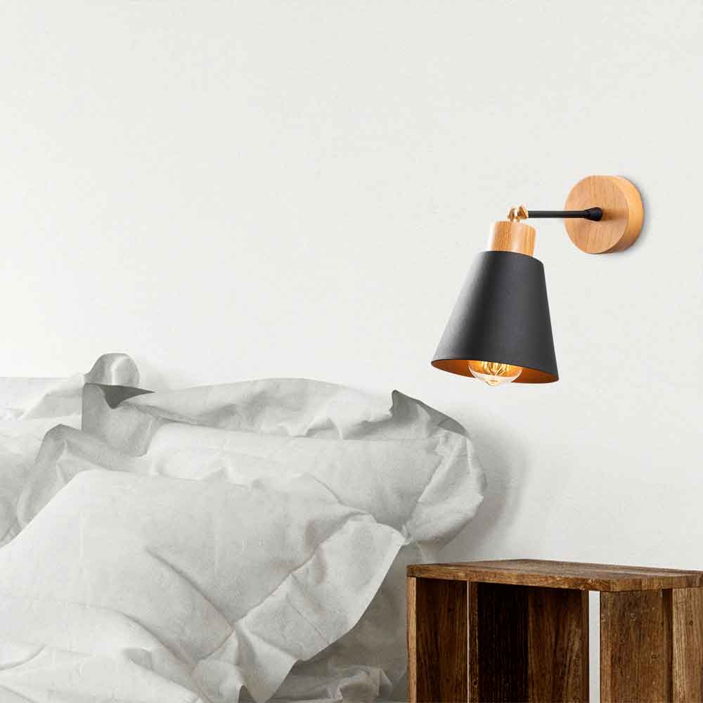Manavgat Bell Shape Metal Wall Lamp in Black and Oak