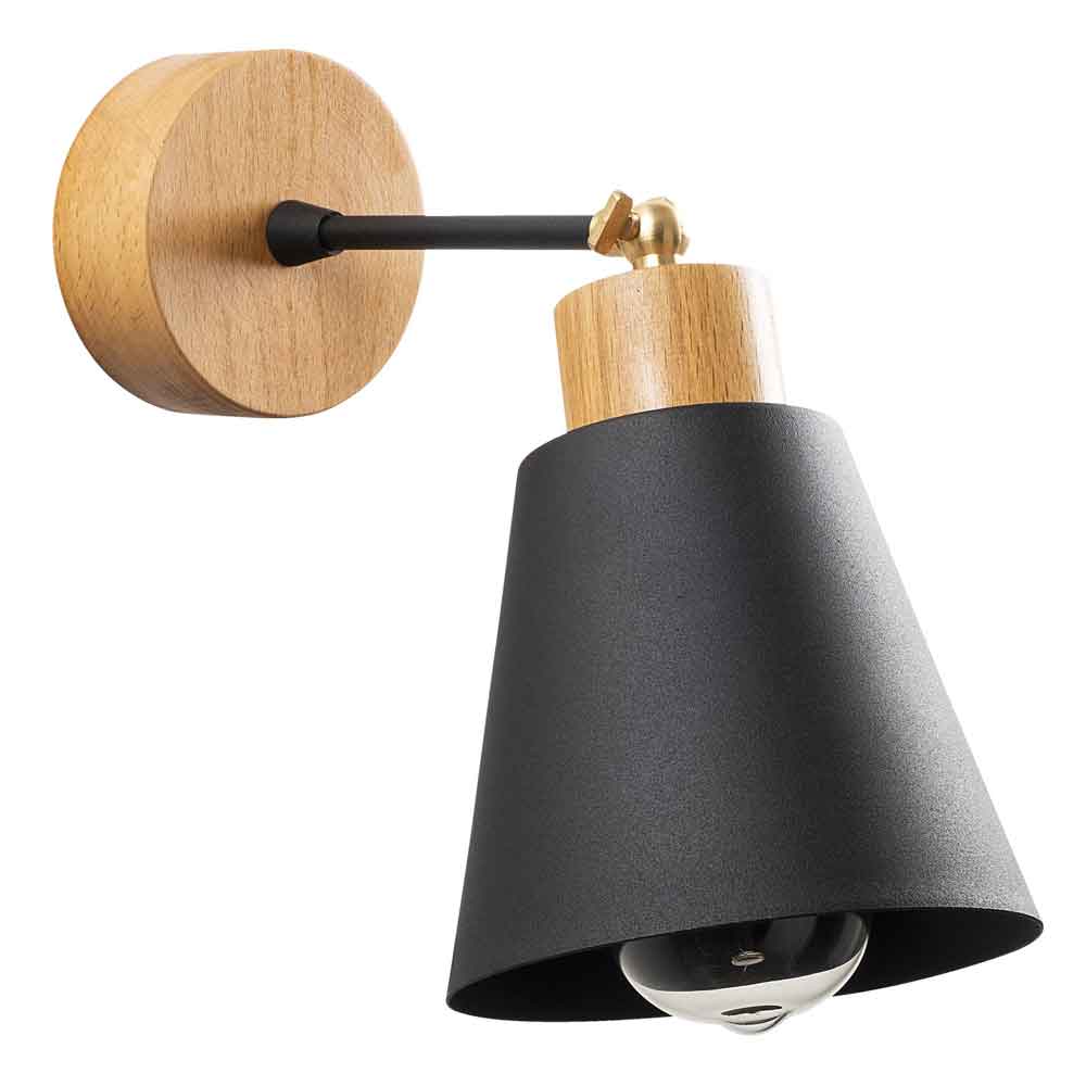 Manavgat Bell Shape Metal Wall Lamp in Black and Oak