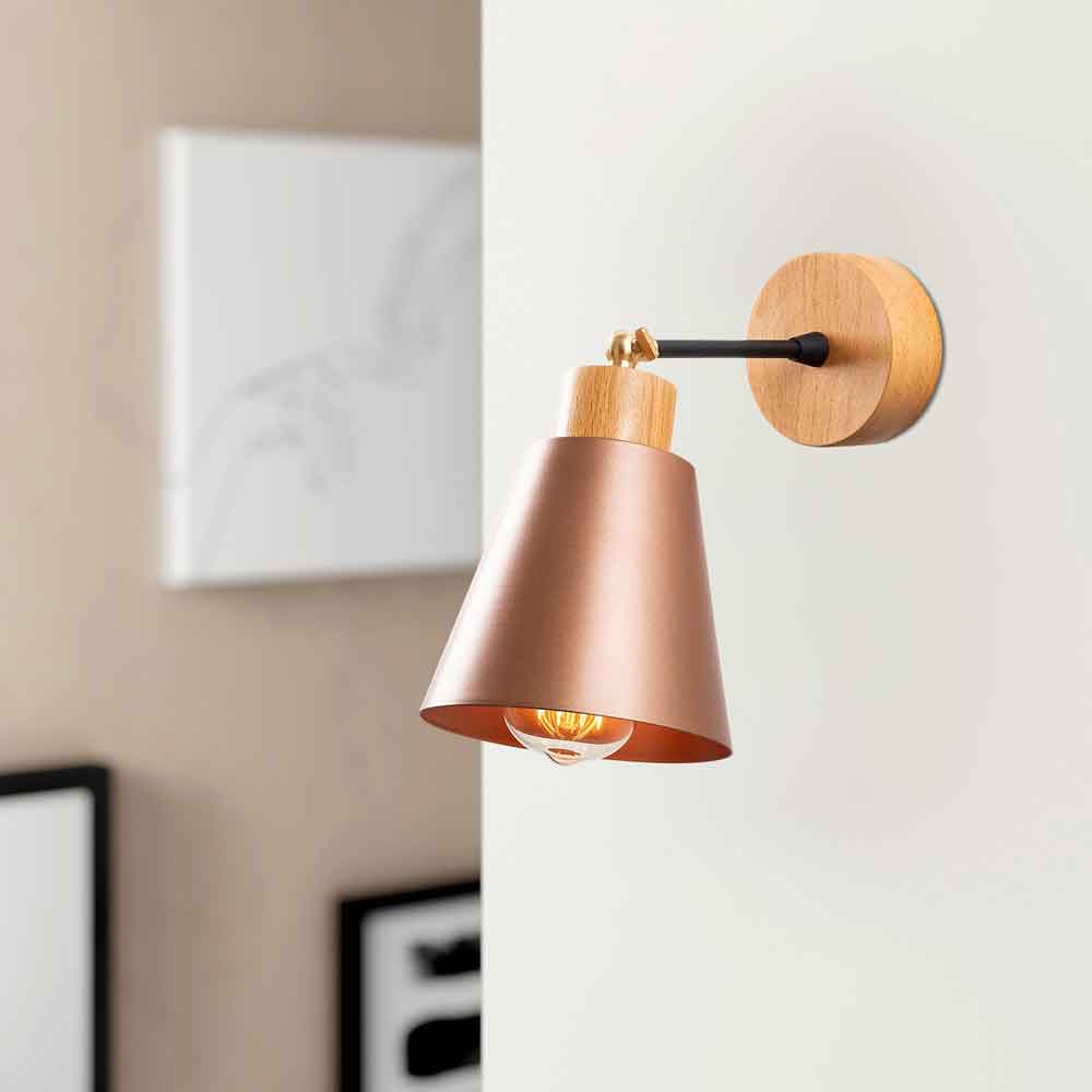 Manavgat Bell Shape Metal Wall Lamp in Copper and Oak