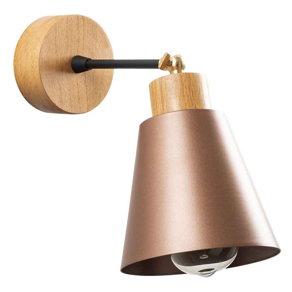 Manavgat Bell Shape Metal Wall Lamp in Copper and Oak