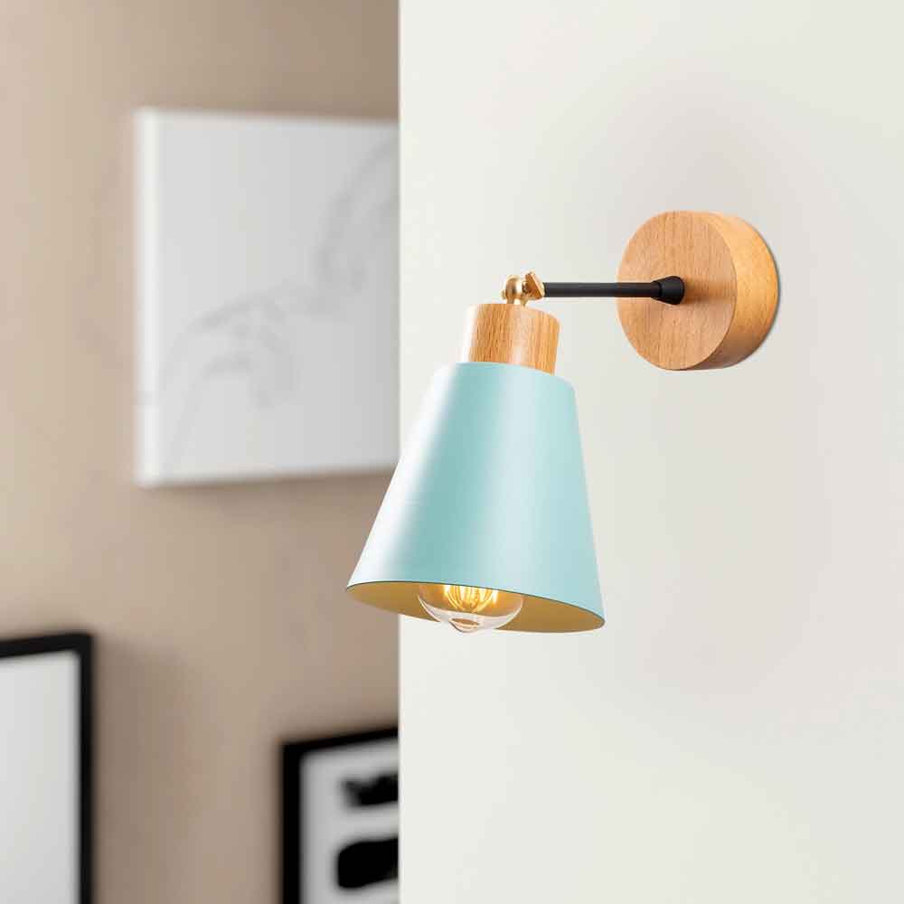 Manavgat Bell Shape Metal Wall Lamp in Turquoise and Oak